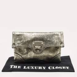 Pre Owned Alexander McQueen Silver Leather Paisley Novak Clutch