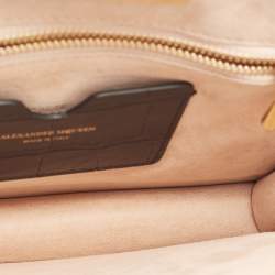 Pre Owned Alexander McQueen Black Embossed Croc Leather Skull Knuckle Duster Clutch