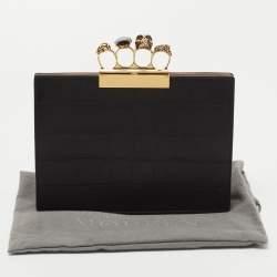 Pre Owned Alexander McQueen Black Embossed Croc Leather Skull Knuckle Duster Clutch