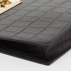 Pre Owned Alexander McQueen Black Embossed Croc Leather Skull Knuckle Duster Clutch