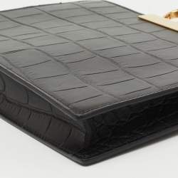 Pre Owned Alexander McQueen Black Embossed Croc Leather Skull Knuckle Duster Clutch