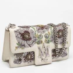 Pre Owned Alexander McQueen White Leather Embellished Insignia Chain Bag