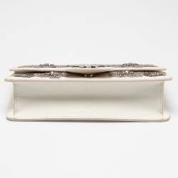 Pre Owned Alexander McQueen White Leather Embellished Insignia Chain Bag