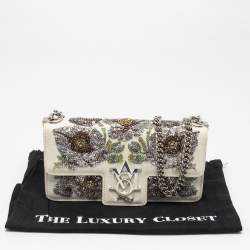 Pre Owned Alexander McQueen White Leather Embellished Insignia Chain Bag