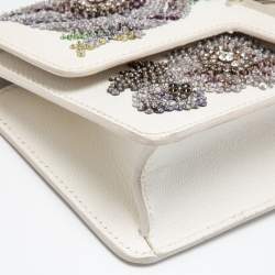 Pre Owned Alexander McQueen White Leather Embellished Insignia Chain Bag
