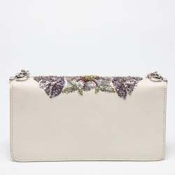 Pre Owned Alexander McQueen White Leather Embellished Insignia Chain Bag