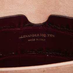 Alexander McQueen Burgundy Croc Embossed Leather Box 16 Shoulder Bag