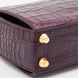 Alexander McQueen Burgundy Croc Embossed Leather Box 16 Shoulder Bag