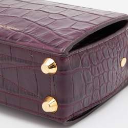 Alexander McQueen Burgundy Croc Embossed Leather Box 16 Shoulder Bag