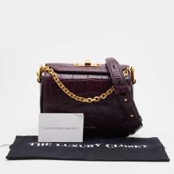 Alexander McQueen Burgundy Croc Embossed Leather Box 16 Shoulder Bag