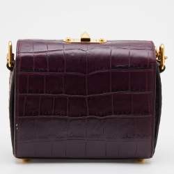 Alexander McQueen Burgundy Croc Embossed Leather Box 16 Shoulder Bag