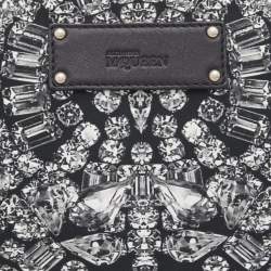 Pre Owned Alexander McQueen Black Satin and Leather Jewel Printed Large De Manta Clutch