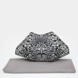 Pre Owned Alexander McQueen Black Satin and Leather Jewel Printed Large De Manta Clutch