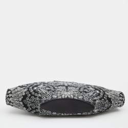 Pre Owned Alexander McQueen Black Satin and Leather Jewel Printed Large De Manta Clutch