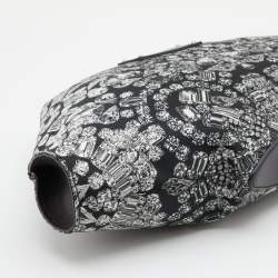 Pre Owned Alexander McQueen Black Satin and Leather Jewel Printed Large De Manta Clutch
