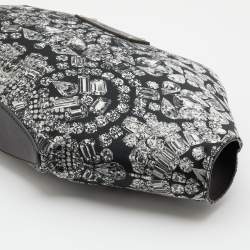 Pre Owned Alexander McQueen Black Satin and Leather Jewel Printed Large De Manta Clutch
