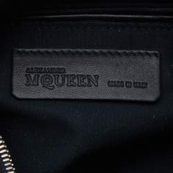 Pre Owned Alexander McQueen Black Satin and Leather Jewel Printed Large De Manta Clutch