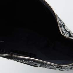 Pre Owned Alexander McQueen Black Satin and Leather Jewel Printed Large De Manta Clutch