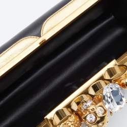 Pre Owned Alexander McQueen Black Leather Skull Knuckle Box Clutch