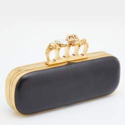 Pre Owned Alexander McQueen Black Leather Skull Knuckle Box Clutch