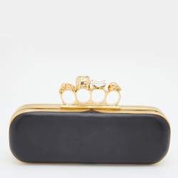 Pre Owned Alexander McQueen Black Leather Skull Knuckle Box Clutch