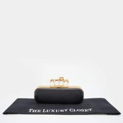 Pre Owned Alexander McQueen Black Leather Skull Knuckle Box Clutch