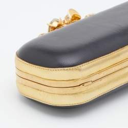 Pre Owned Alexander McQueen Black Leather Skull Knuckle Box Clutch