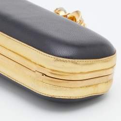 Pre Owned Alexander McQueen Black Leather Skull Knuckle Box Clutch