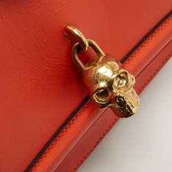 Pre Owned Alexander McQueen Orange Leather Skull Padlock Shoulder Bag