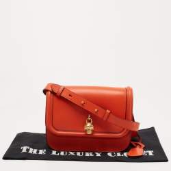 Pre Owned Alexander McQueen Orange Leather Skull Padlock Shoulder Bag