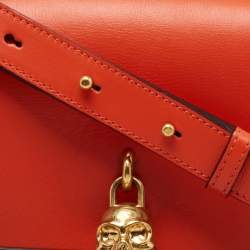 Pre Owned Alexander McQueen Orange Leather Skull Padlock Shoulder Bag