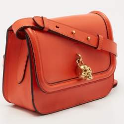 Pre Owned Alexander McQueen Orange Leather Skull Padlock Shoulder Bag