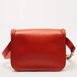 Pre Owned Alexander McQueen Orange Leather Skull Padlock Shoulder Bag