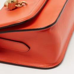 Pre Owned Alexander McQueen Orange Leather Skull Padlock Shoulder Bag