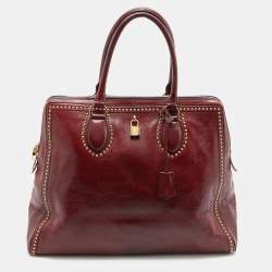 Alexander McQueen Burgundy Leather Studded Satchel