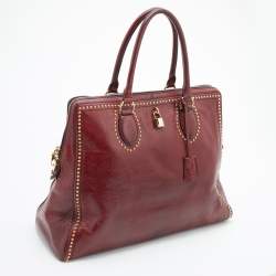 Alexander McQueen Burgundy Leather Studded Satchel