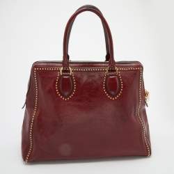 Alexander McQueen Burgundy Leather Studded Satchel