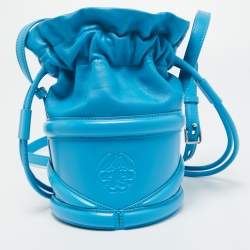 Pre Owned Alexander McQueen Blue Leather The Soft Curve Bucket Bag