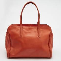 Pre Owned Alexander Mcqueen Orange Leather Large Skull Padlock Tote