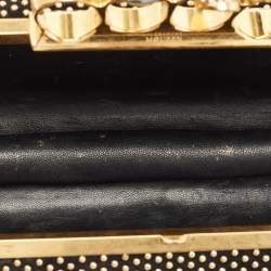 Alexander McQueen Black Suede Studded Skull Knuckle Box Clutch