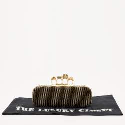 Alexander McQueen Black Suede Studded Skull Knuckle Box Clutch