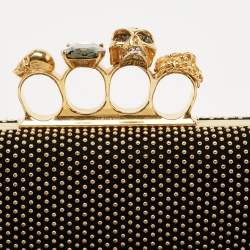 Alexander McQueen Black Suede Studded Skull Knuckle Box Clutch