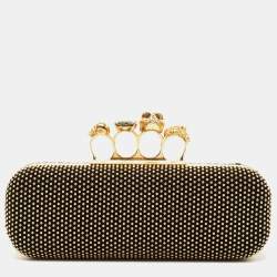 Alexander McQueen Black Suede Studded Skull Knuckle Box Clutch