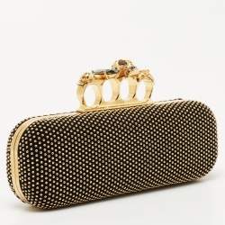 Alexander McQueen Black Suede Studded Skull Knuckle Box Clutch