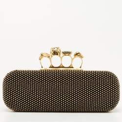 Alexander McQueen Black Suede Studded Skull Knuckle Box Clutch