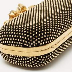 Alexander McQueen Black Suede Studded Skull Knuckle Box Clutch