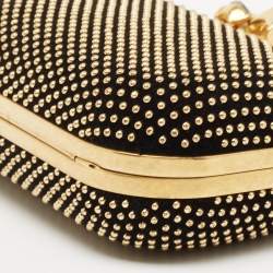 Alexander McQueen Black Suede Studded Skull Knuckle Box Clutch