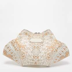 Pre Owned Alexander McQueen Beige/Off White Printed Nylon De Manta Clutch