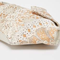 Pre Owned Alexander McQueen Beige/Off White Printed Nylon De Manta Clutch