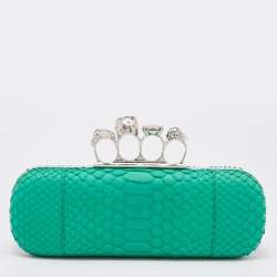Alexander McQueen Green Python Skull Knuckle Box Clutch